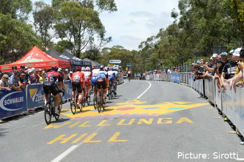 The climb to Willunga Hill, pivotal at the Santos Tour Down Under