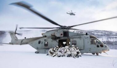 Royal Marines training in Arctic conditions in northern Norway under the UK Norway Lunna House defense agreement.