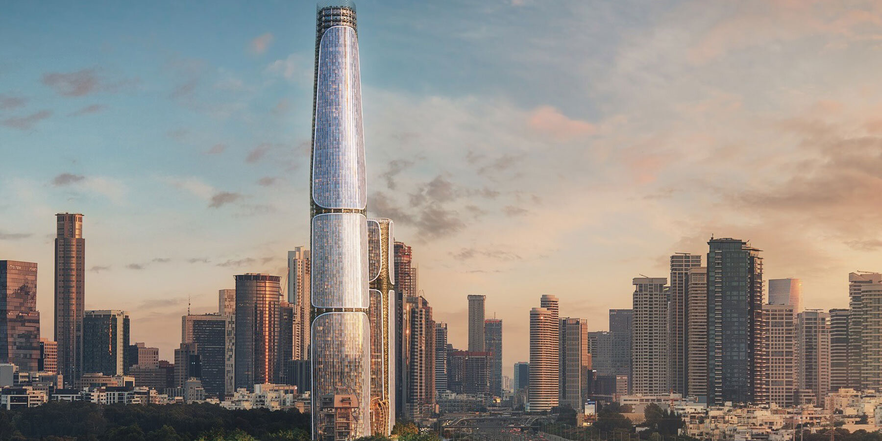 three interconnected towers by DLF transform tel aviv skyline