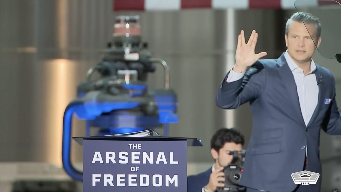 Photo of Pete Hegseth giving the Vulcan salute.
