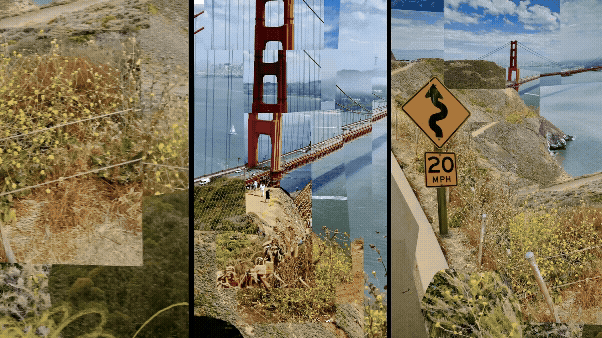 A video collage by Rich Wells with three frames showing different views around the Golden Gate Bridge