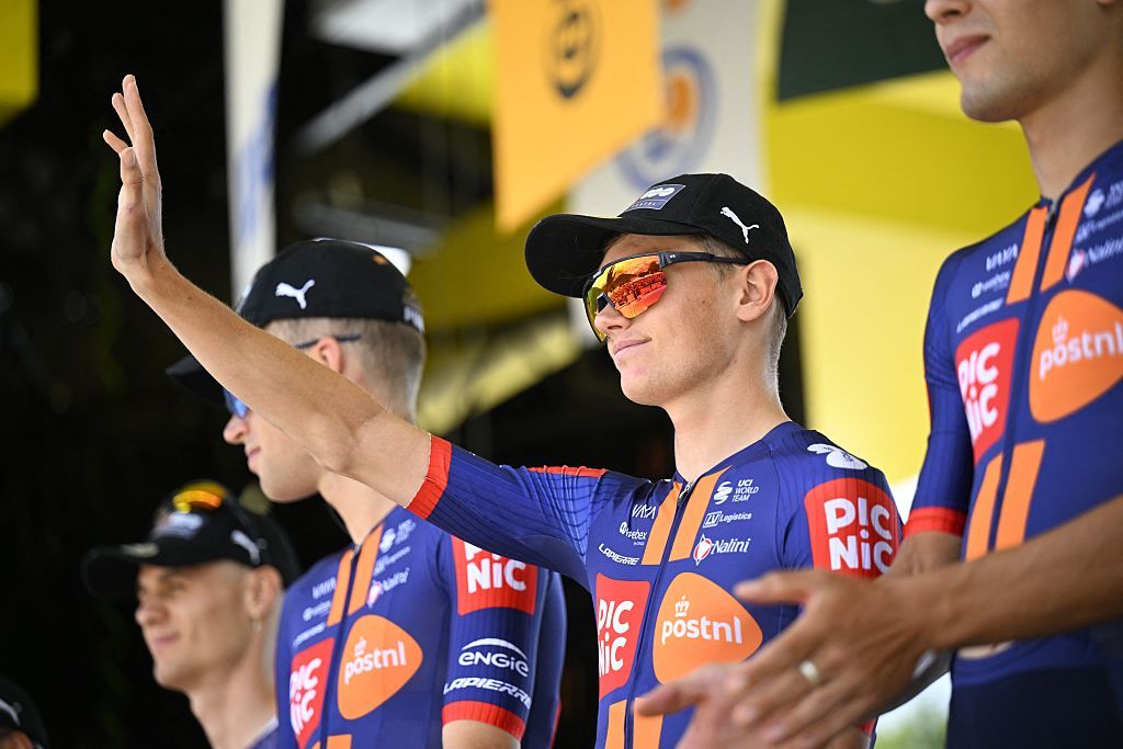British Oscar Onley of Team Picnic PostNL pictured at the start of stage 19 of the 2025 Tour de France cycling race, from Albertville to La Plagne (130km), on Friday 25 July 2025 in France. The 112th edition of the Tour de France starts on Saturday 5 July in Lille, France, and will finish in Paris, France on the 27th of July. BELGA PHOTO JASPER JACOBS (Photo by JASPER JACOBS / BELGA MAG / Belga via AFP) (Photo by JASPER JACOBS/BELGA MAG/AFP via Getty Images)