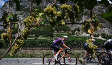 LA TZOUMAZ, SWITZERLAND - AUGUST 16: (L-R) Femke Gerritse of Netherlands and Team SD Worx - Protime and Valerie Demey of Belgium and Team VolkerWessels Cycling compete passing through a vineyards landscape during the 4th Tour de Romandie Feminin 2025, Stage 2 a 123.2km stage from Conthey to La Tzoumaz 1522m / #UCIWWT / on August 16, 2025 in La Tzoumaz, Switzerland. (Photo by Dario Belingheri/Getty Images)