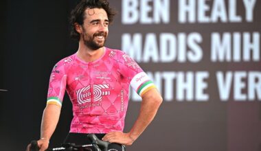 SINGAPORE, SINGAPORE - NOVEMBER 01: Ben Healy of Ireland and Team EF Education&ndash;EasyPost during the team presentation prior to the 4th Tour de France EFGH Singapore 2025 on November 01, 2025 in Singapore. (Photo by Szymon Gruchalski/Getty Images)