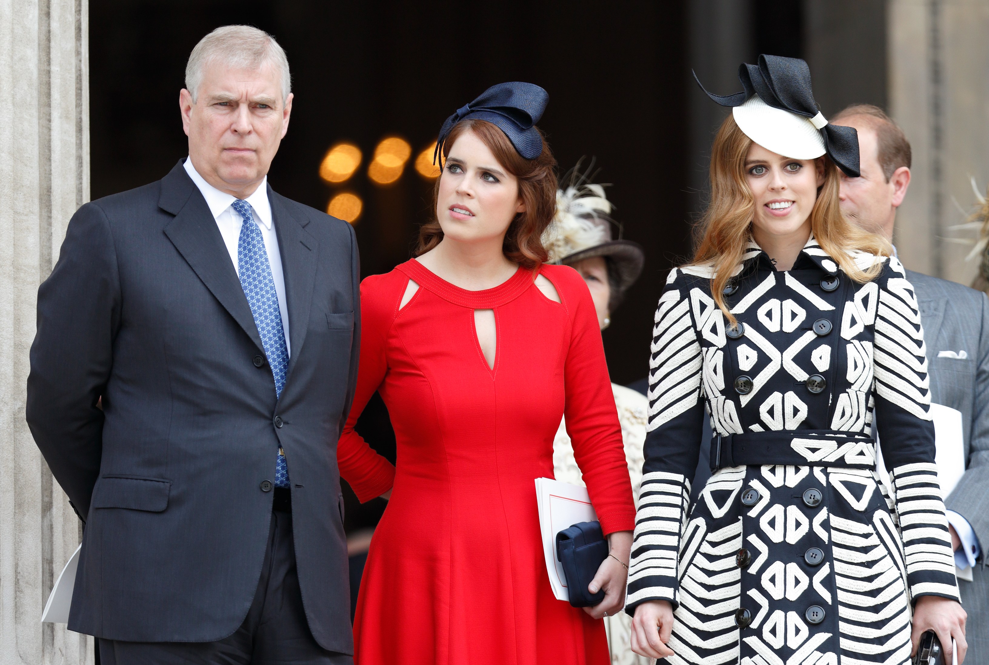 Prince Andrew, Princess Eugenie, and Princess Beatrice at St. Paul's Cathedral.