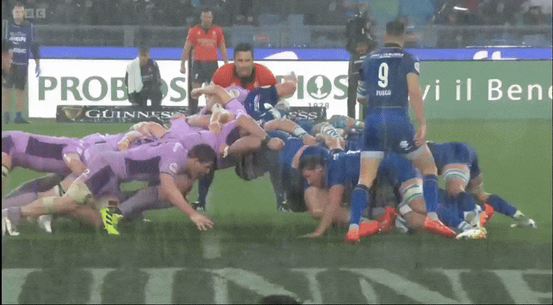 Italy rugby scrum in action.
