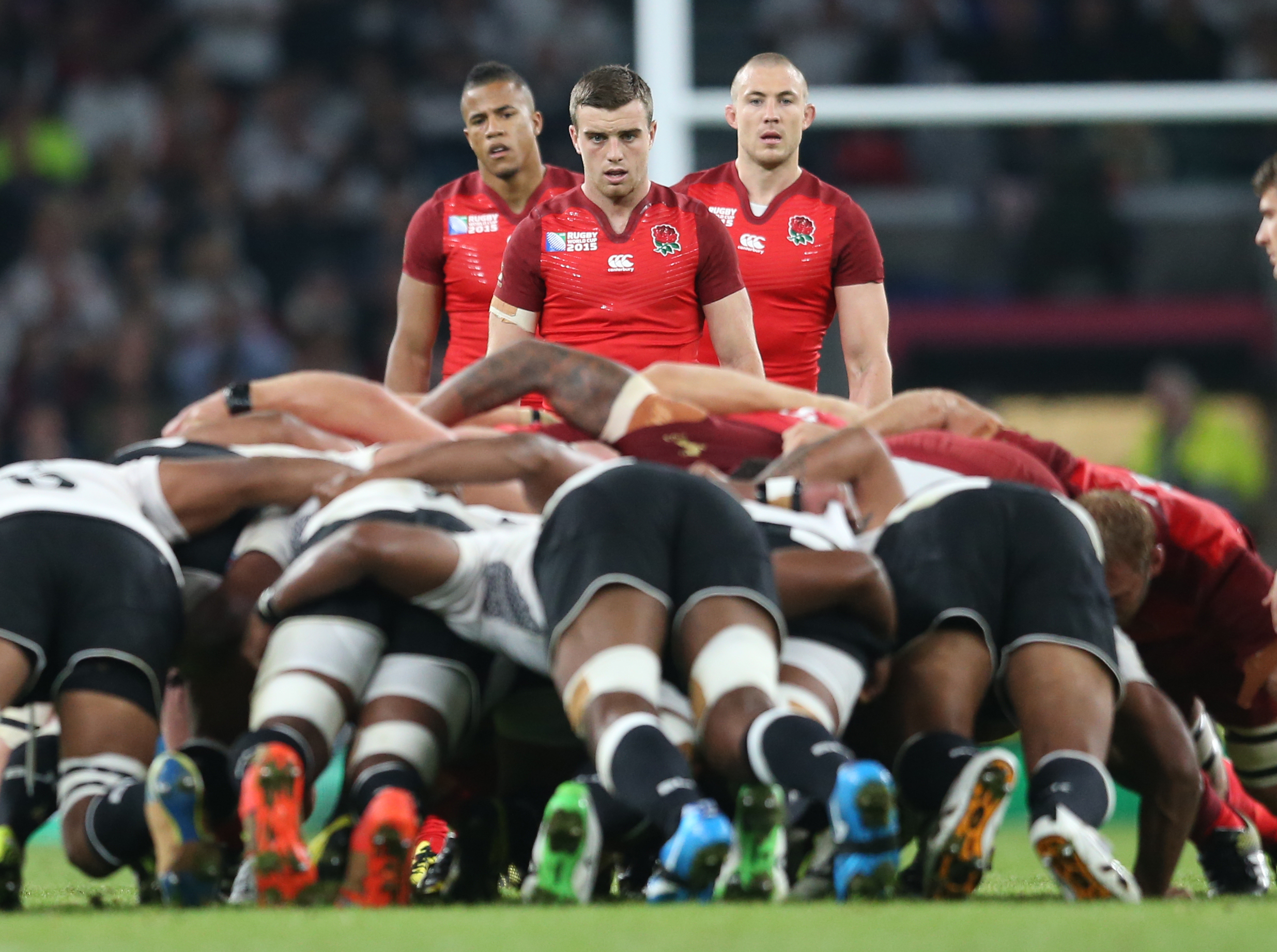 George Ford (Eng) scrum in Rugby World Cup Pool A at Twickenham.