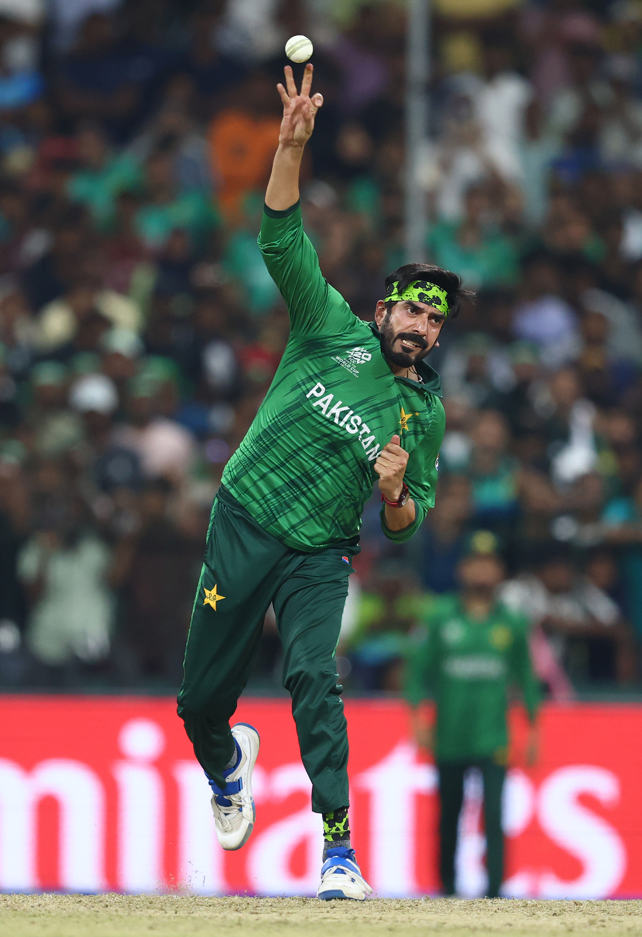 Usman Tariq of Pakistan bowls during the ICC Men's T20 World Cup.
