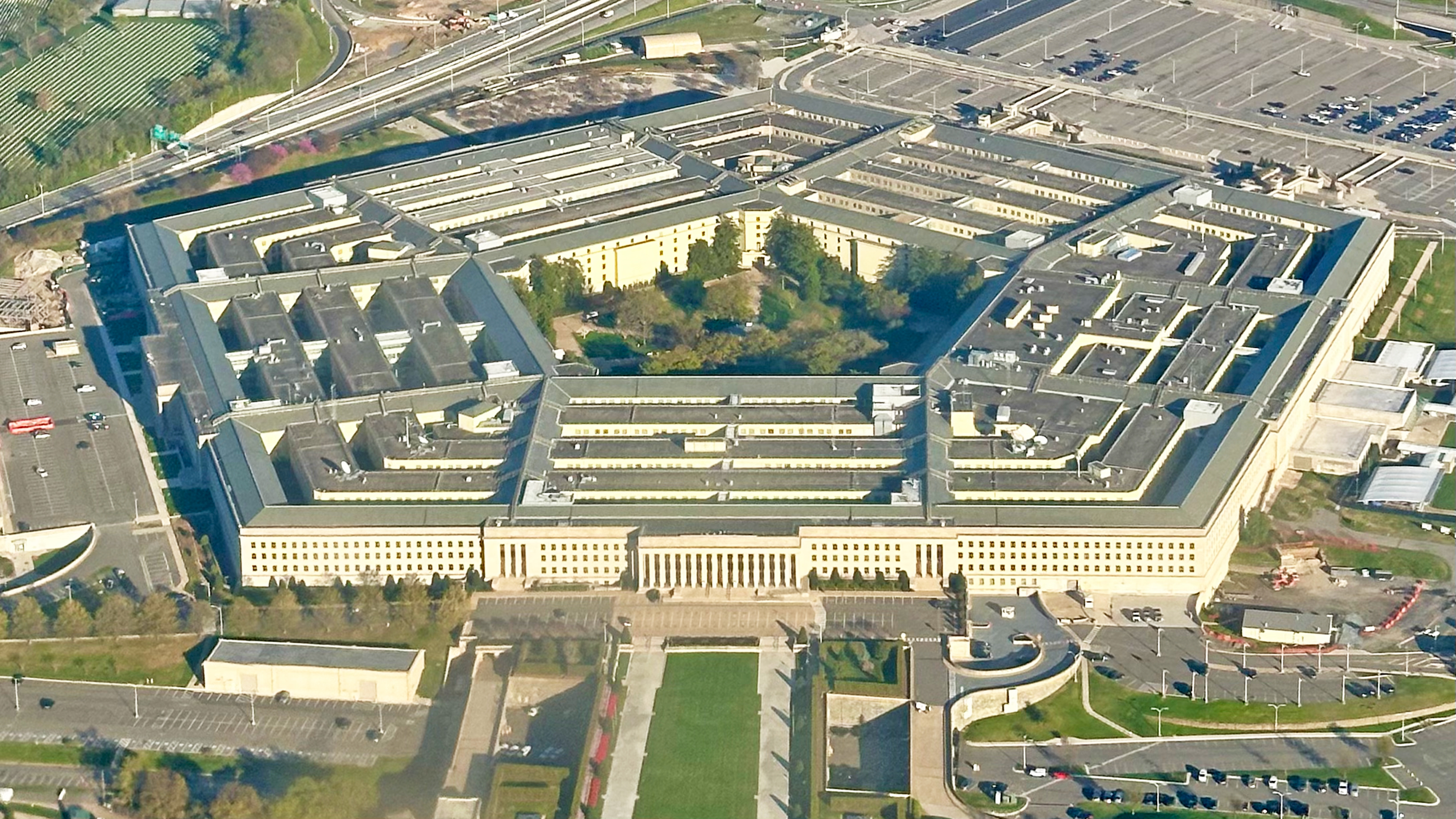 Aerial view of the Pentagon building.