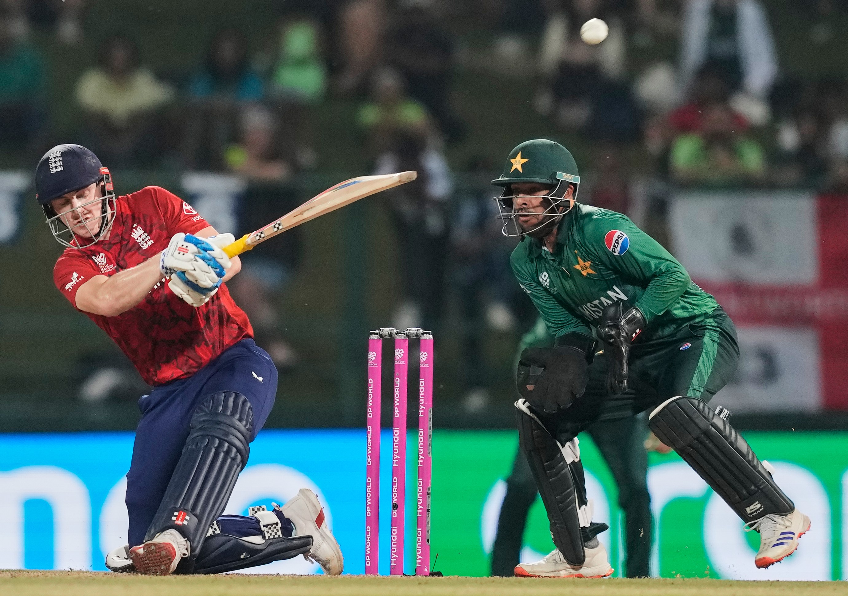 England's captain Harry Brook playing a shot during the T20 World Cup cricket match against Pakistan.