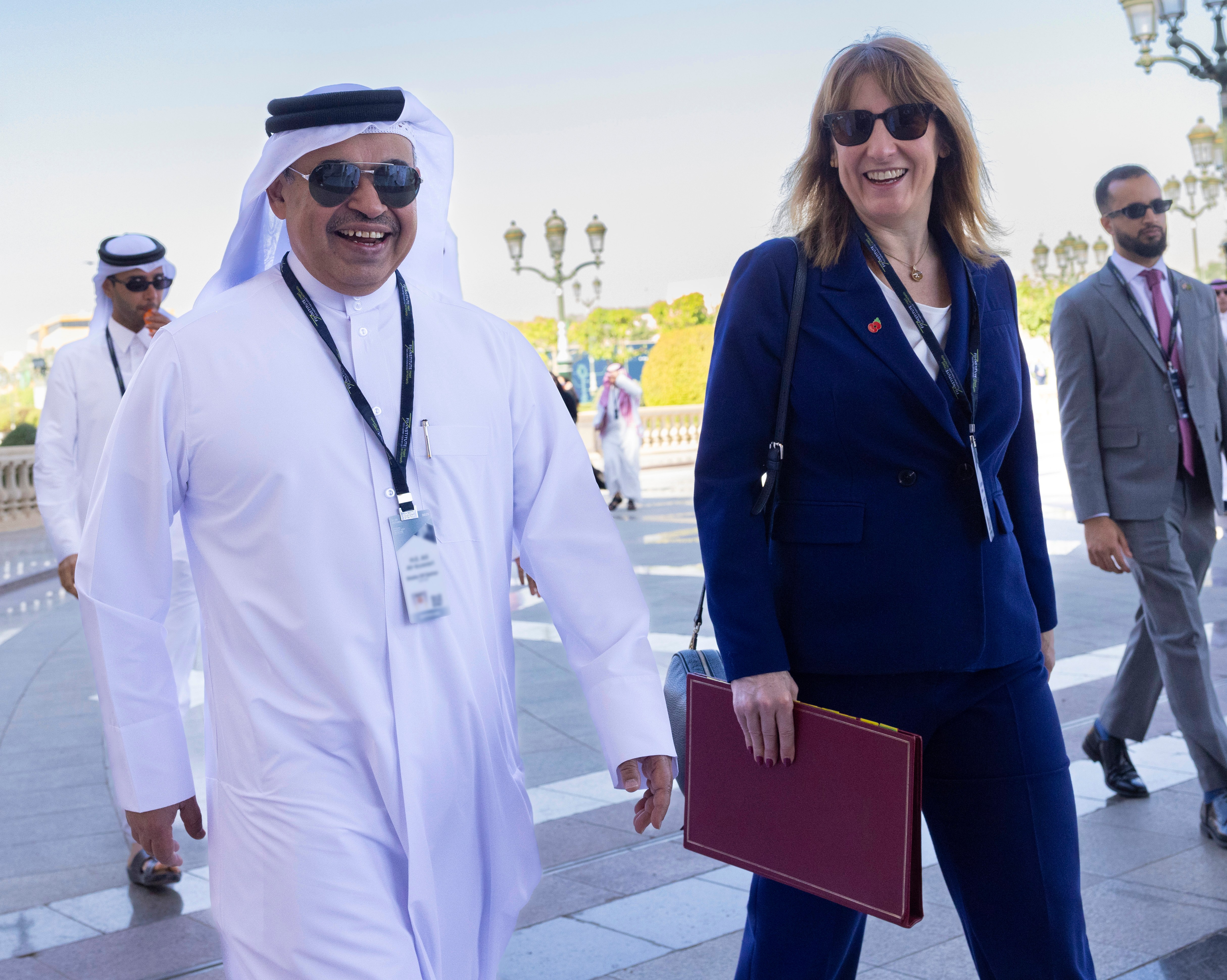 Chancellor Rachel Reeves arrives with Minister of Finance for Qatar HE Ali bin Ahmed Al Kuwaiti at the Future Investment Initiative in Riyadh.
