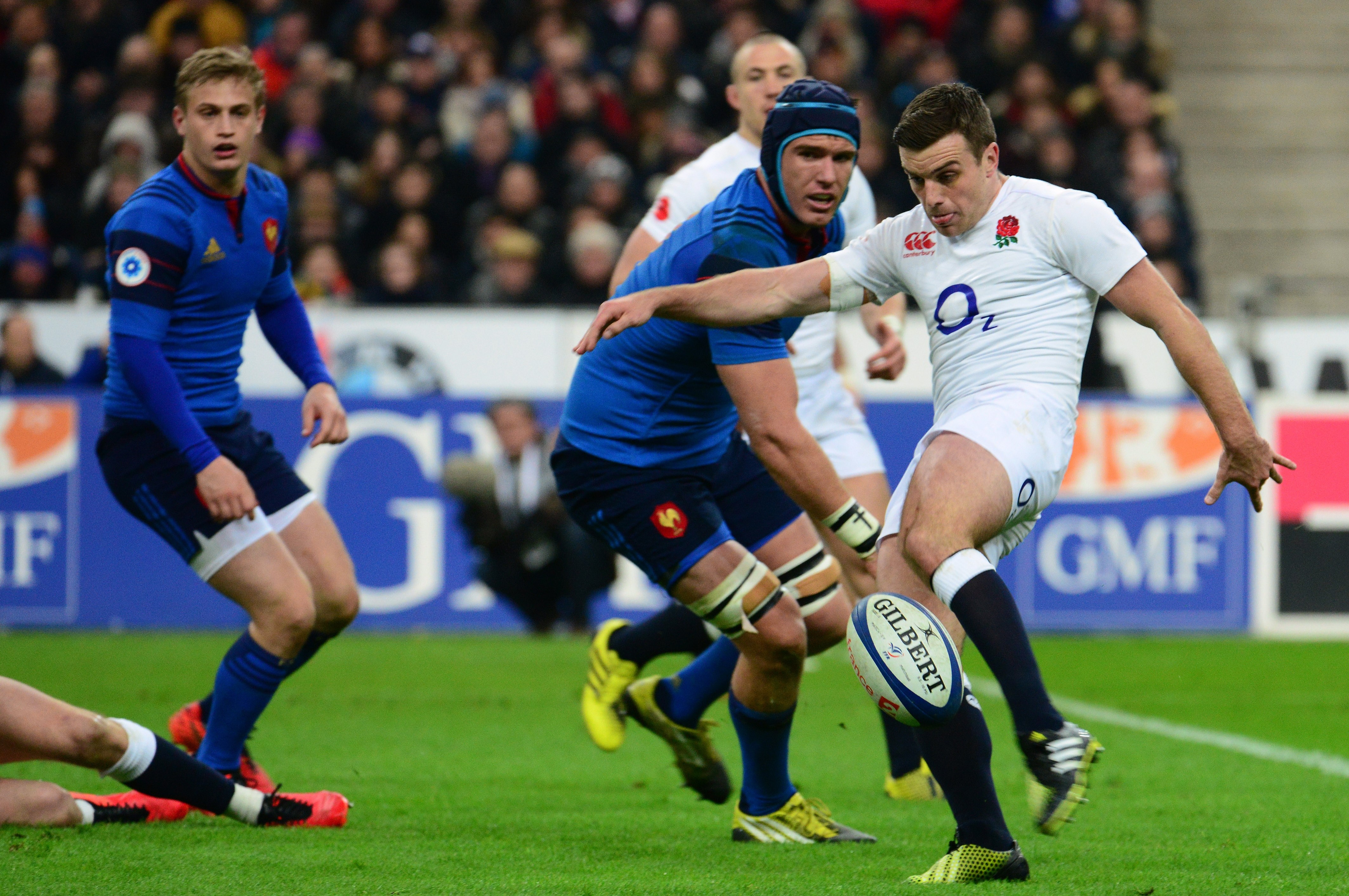 George Ford of England kicking the ball during the RBS Six Nations match against France.