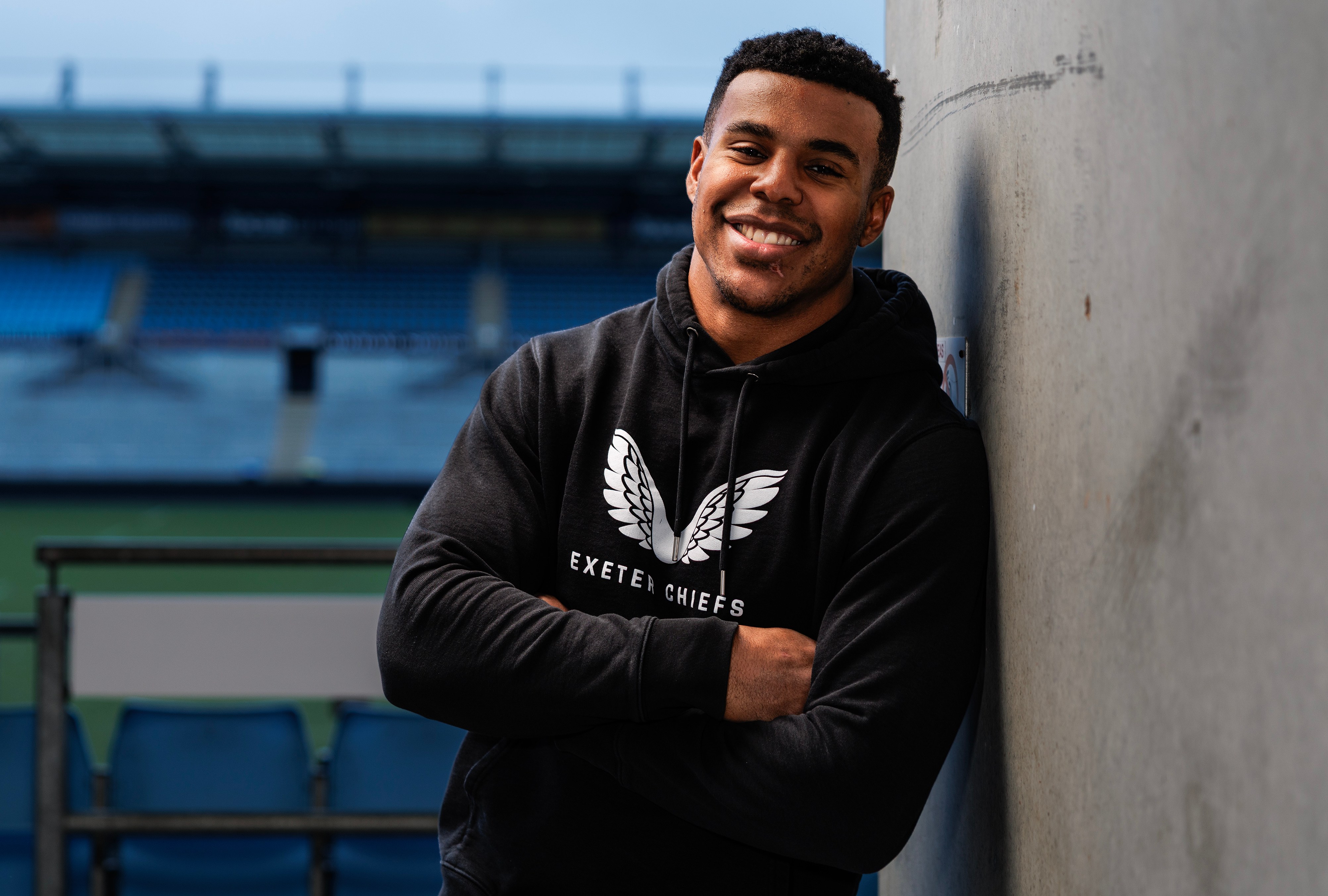 Immanuel Feyi-Waboso at an Exeter Chiefs media call.