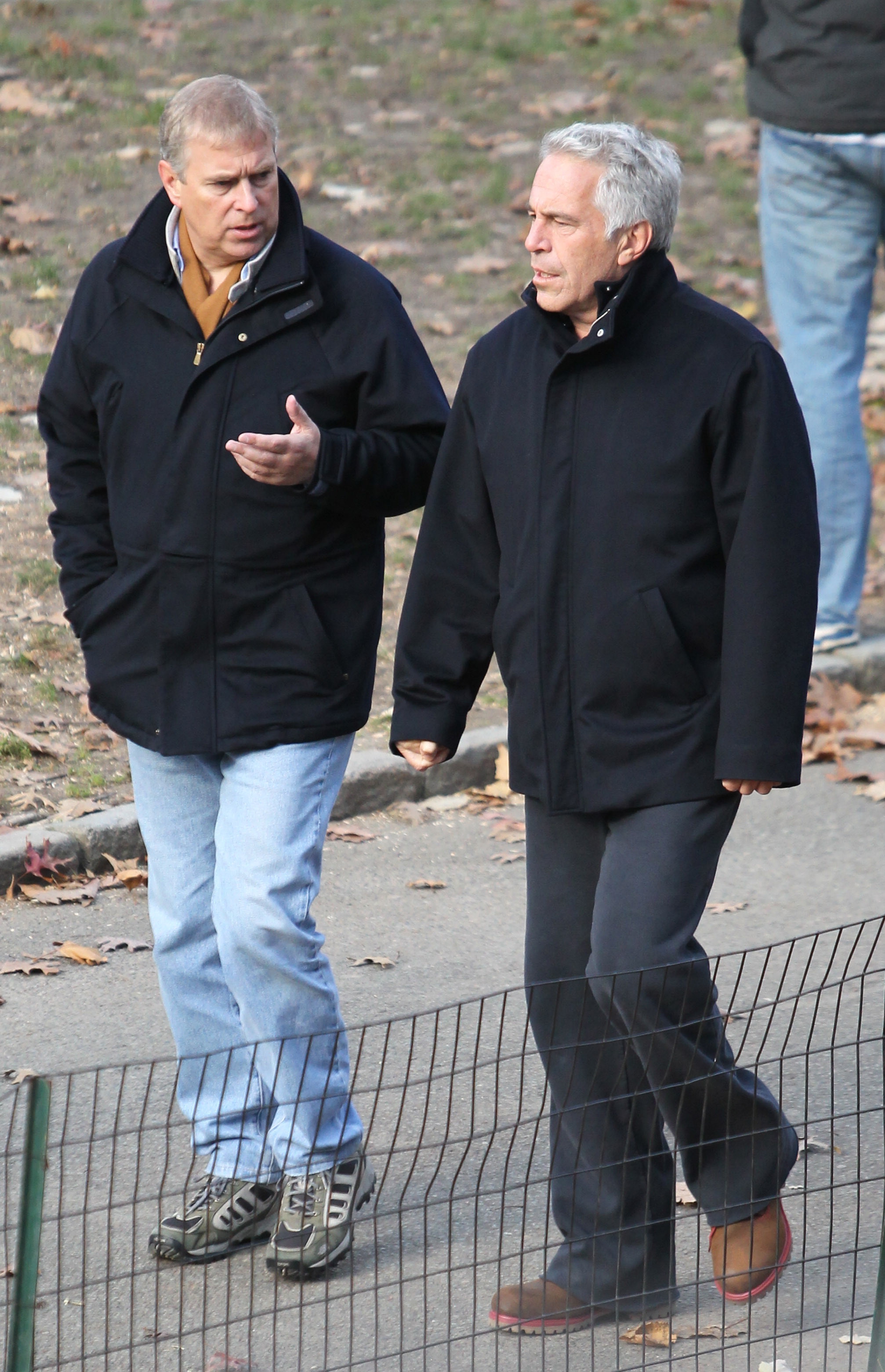 Prince Andrew and Jeffrey Epstein walking together through New York's Central Park.