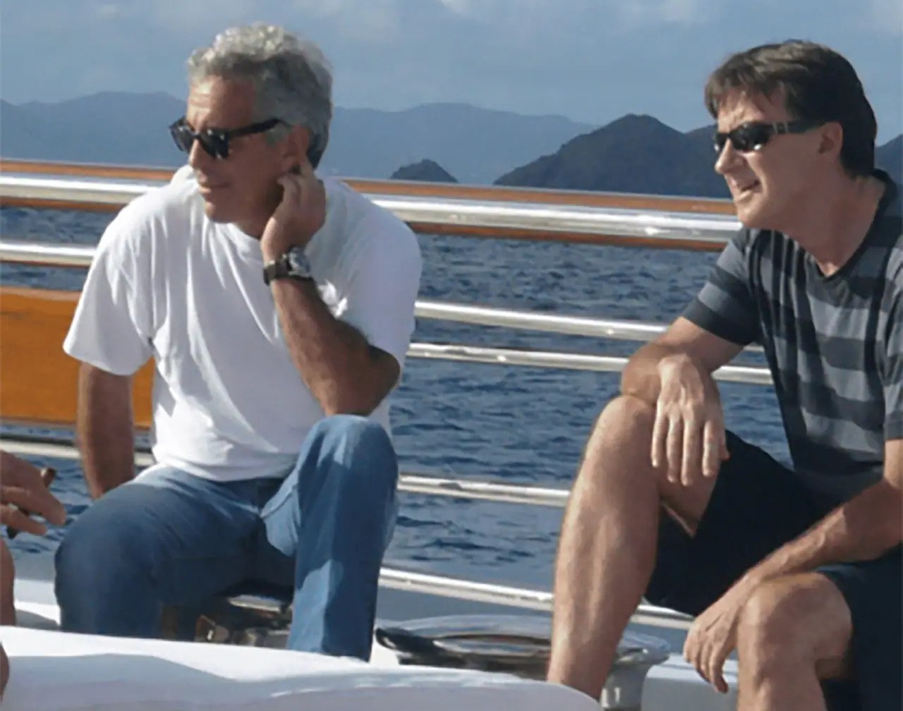 Jeffrey Epstein (left) and Peter Mandelson (right) on a boat.