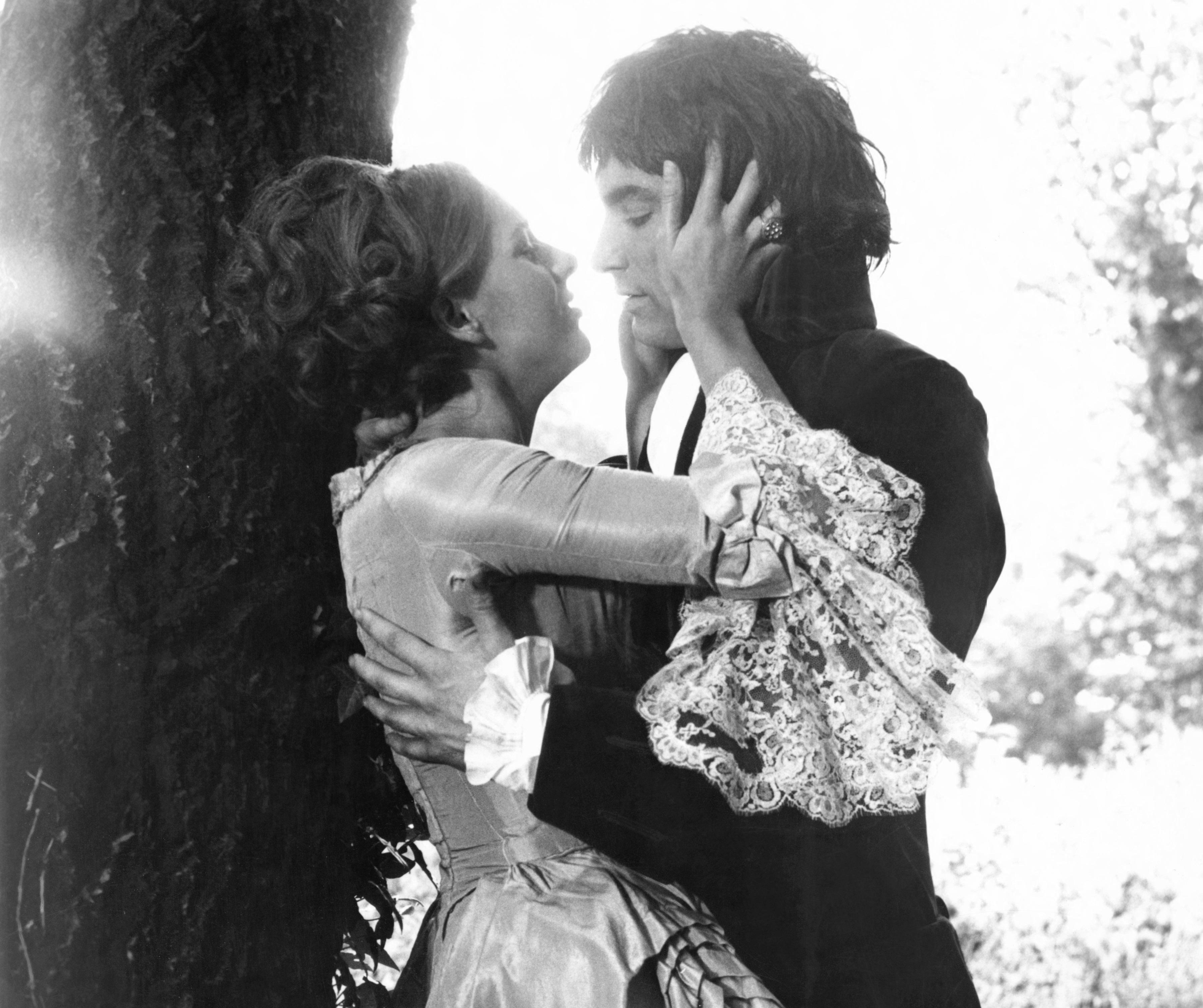 Anna Calder-Marshall and Timothy Dalton embracing in a scene from the film Wuthering Heights.