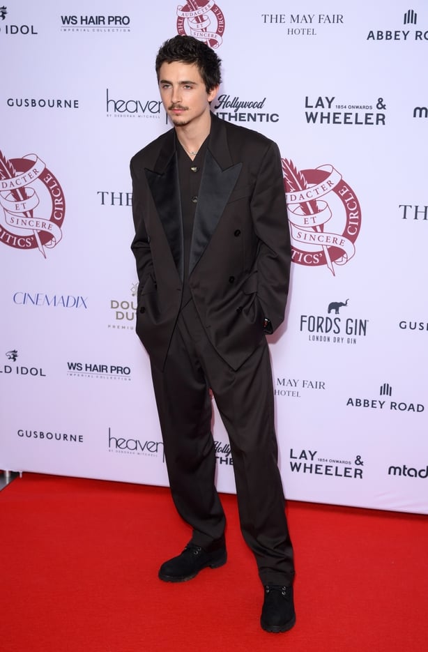 LONDON, ENGLAND - FEBRUARY 01: Timothée Chalamet attends the 46th Critics' Circle Film Awards at The May Fair Hotel on February 01, 2026 in London, England. (Photo by Karwai Tang/WireImage)