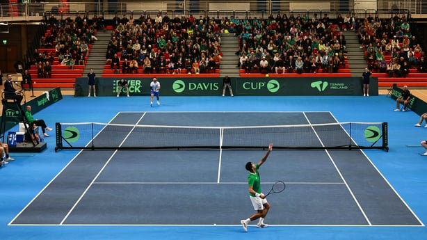 7 February 2026; A general view during the singles match between Michael Agwi of Ireland and Hazem Naw of Syria on day one of the Davis Cup World Cup Group II play-off match between Ireland and Syria at UL Arena in Limerick. Photo by Thomas Flinkow/Sportsfile