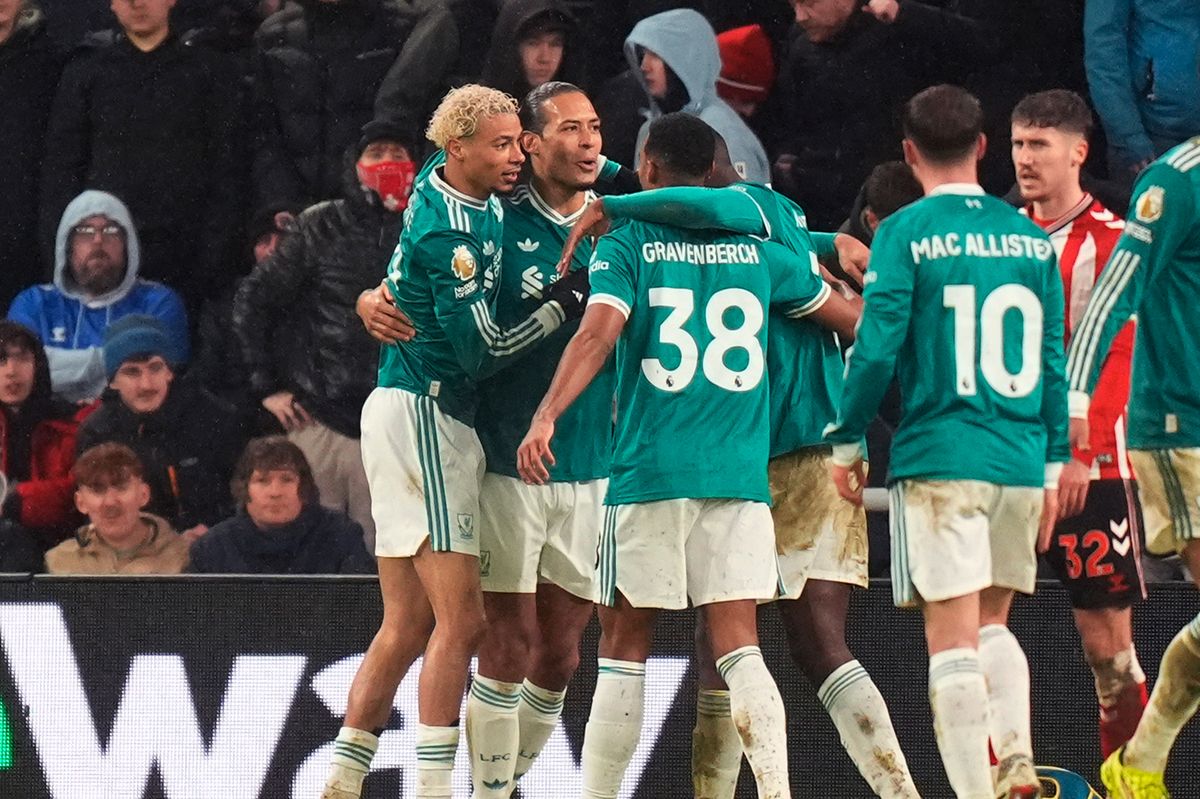Virgil van Dijk celebrates scoring Liverpool's winning goal against Sunderland