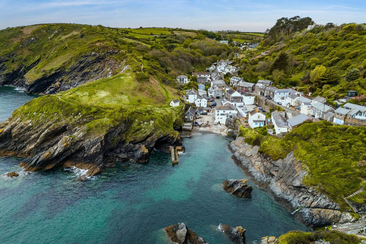 Aerial View of the Village and Harbour of Portloe in Cornwall, UK