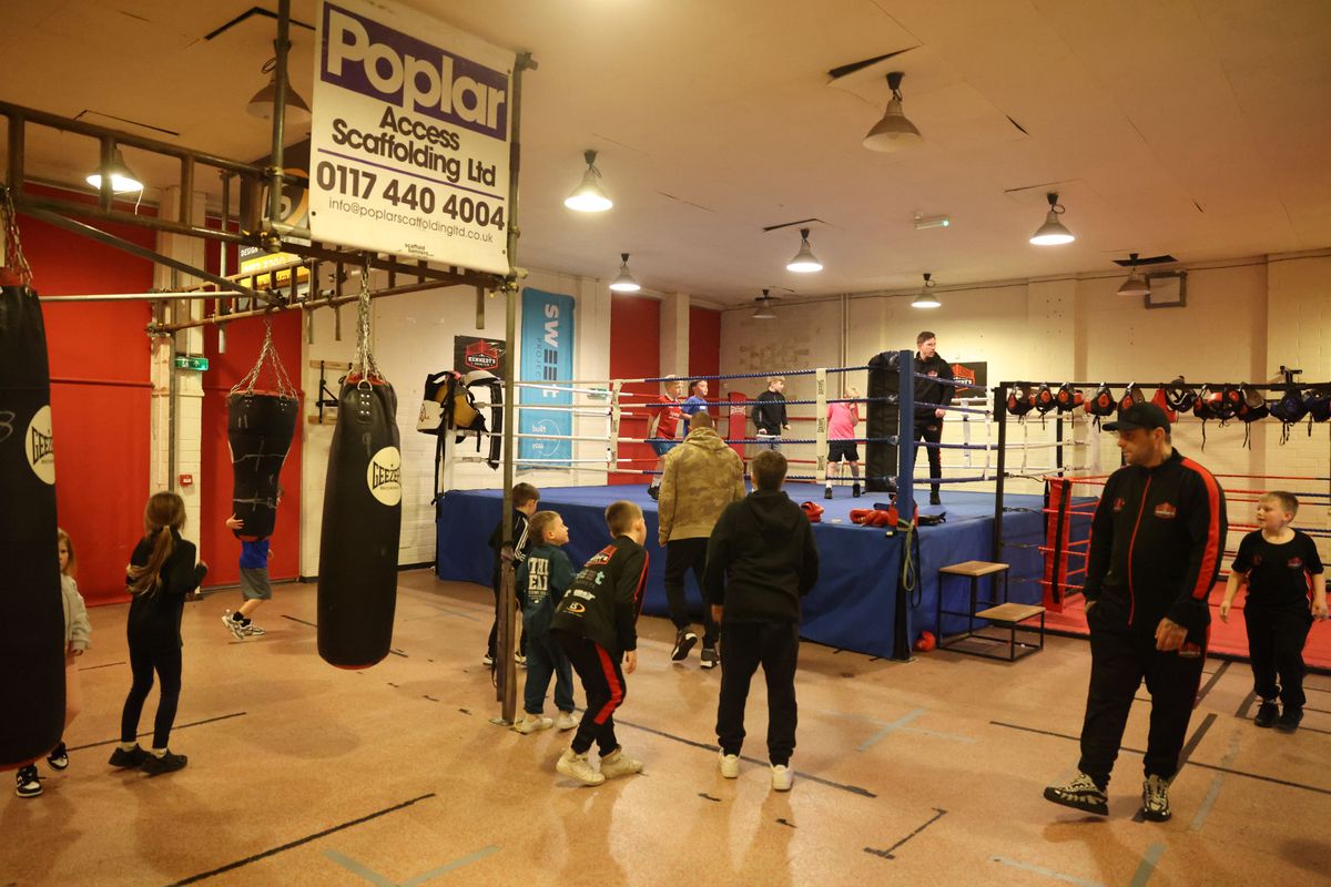 A community session at Kennedy's Boxing Club in Withywood, South Bristol - club manager Ricky Leach