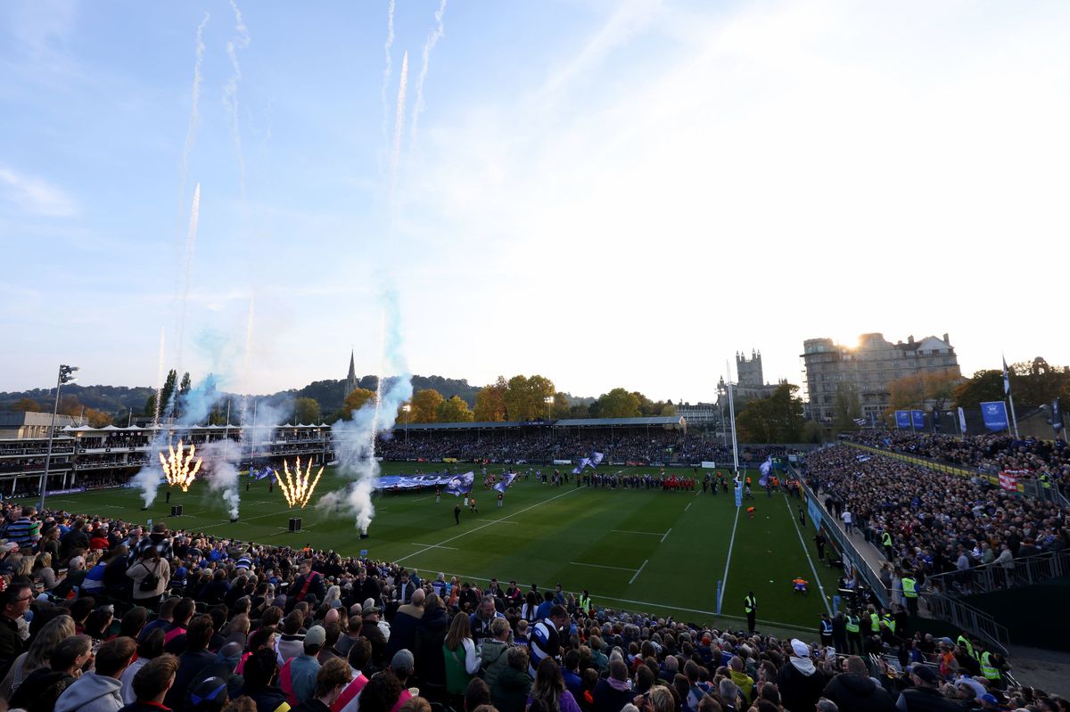 General view of the stadium as the teams walk out before the Gallagher PREM match at The Recreation Ground, Bath.