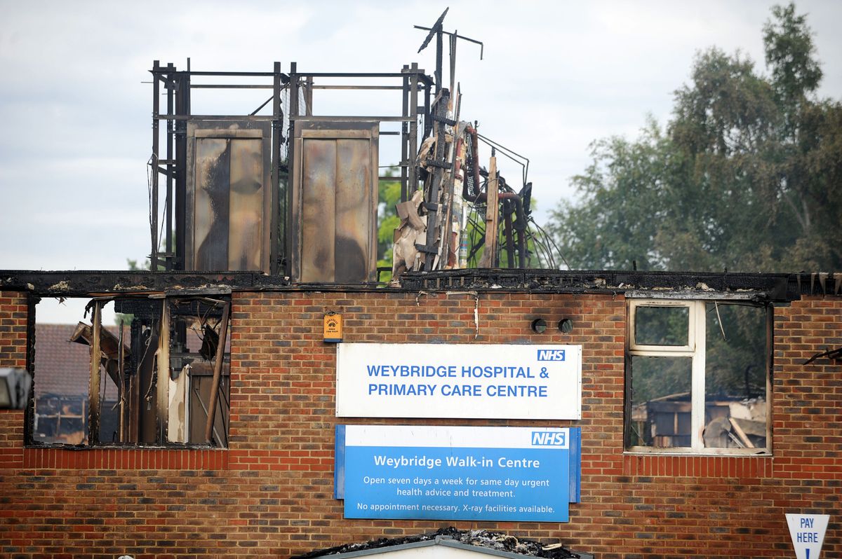 Aftermath of fire at Weybridge Hospital,