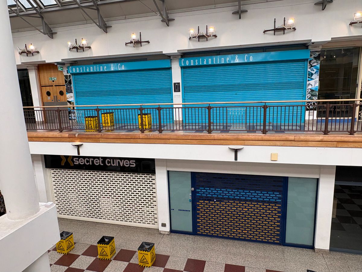 Shuttered shops at the empty Croydon shopping centre