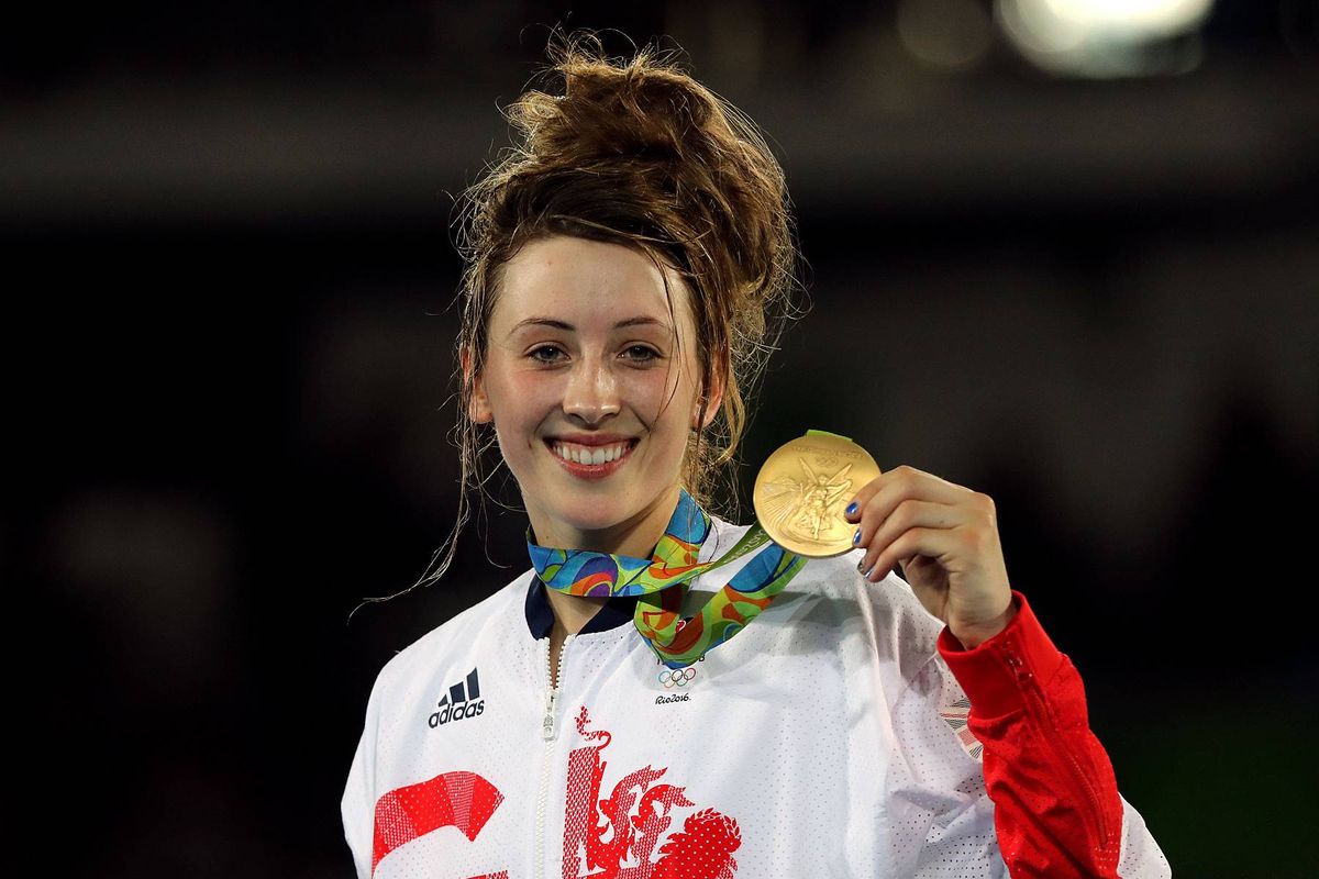 Great Britain's Jade Jones celebrates with her gold medal