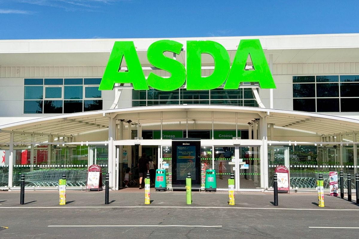 Cardiff, Wales - 8 July 2025: Front exterior view of the entrance to the ASDA superstore at Coryton on the outskirts of Cardiff