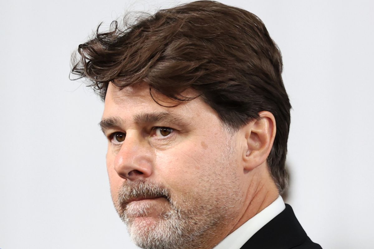 Mauricio Pochettino speaks in the mixed zone after the World Cup draw