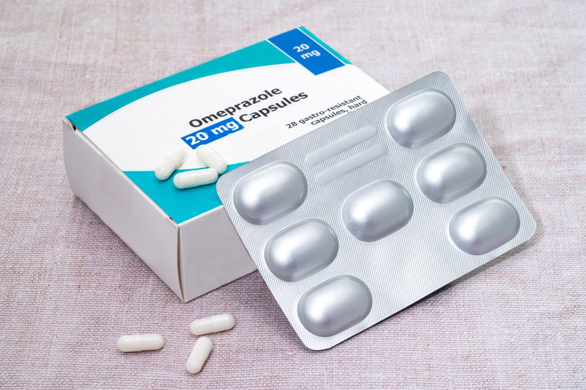 A box and blister pack of generic  Omeprazole pills