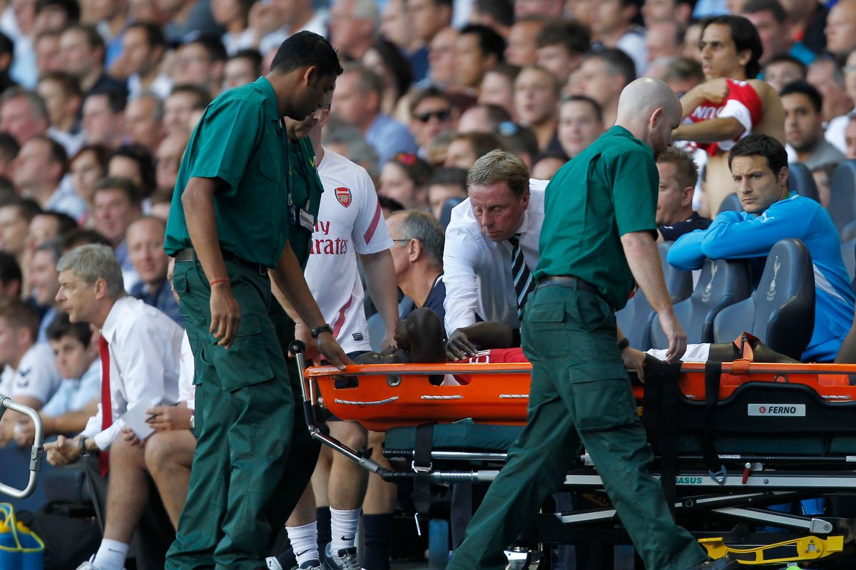 Bacary Sagna receiving treatment during the north London derby in October 2011