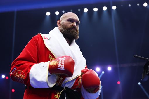 RIYADH, SAUDI ARABIA - DECEMBER 21: Tyson Fury looks on ahead of the IBF, IBO, WBA, WBC and WBO Undisputed World Heavyweight titles' fight between Oleksandr Usyk and Tyson Fury as part of Oleksandr Usyk v Tyson Fury 2, Reignited card at Kingdom Arena on December 21, 2024 in Riyadh, Saudi Arabia. (Photo by Richard Pelham/Getty Images)