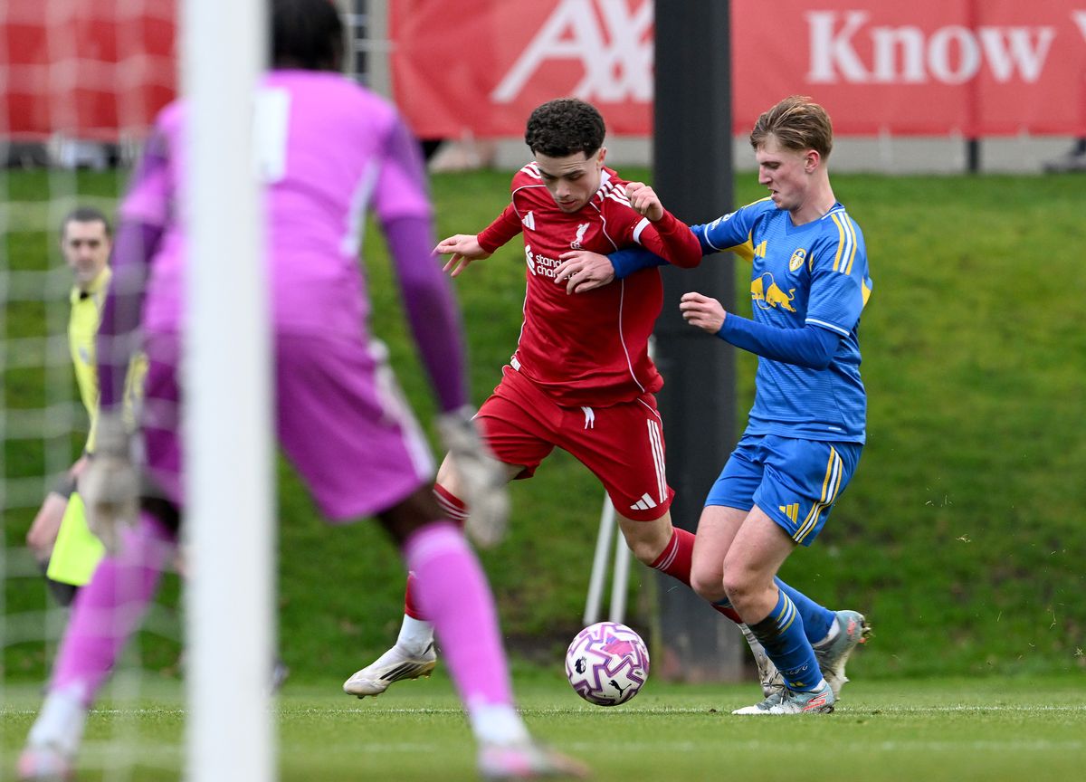 Kieran Morrison in action for Liverpool U21s.
