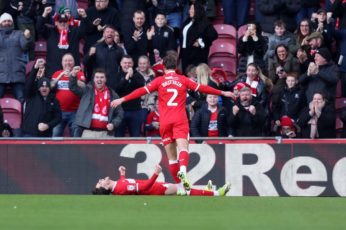 Hayden Hackney of Middlesbrough celebrates scoring