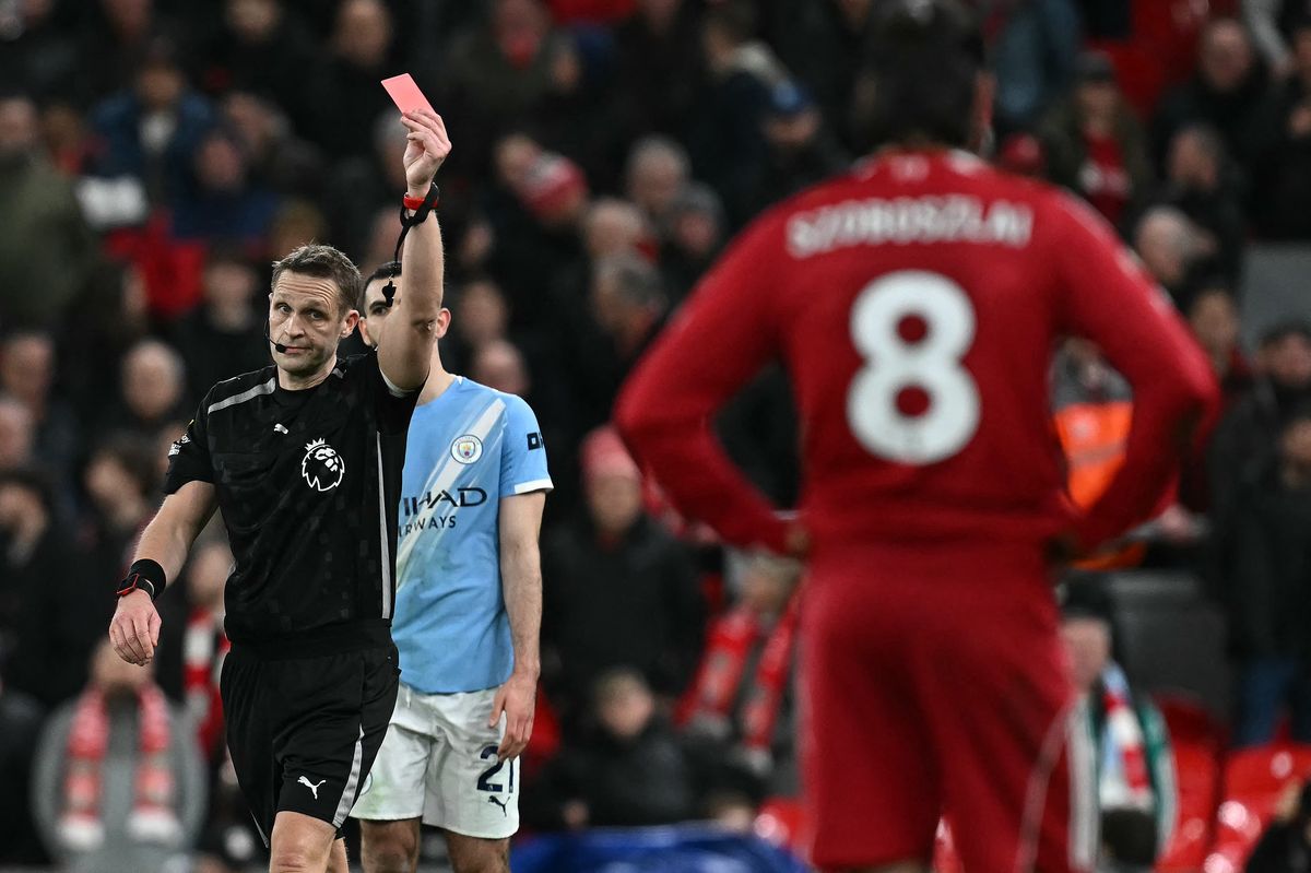 Dominik Szoboszlai was shown a straight red card as Liverpool lost 2-1