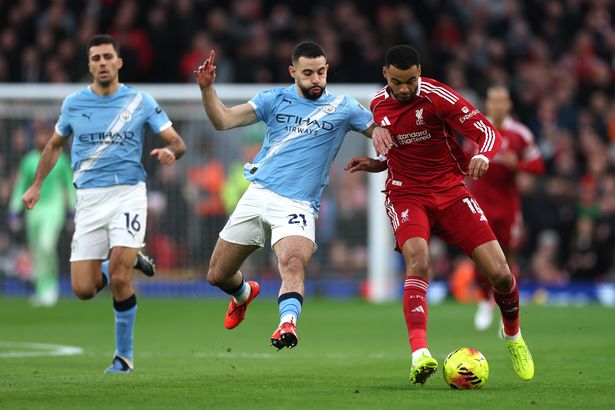 Action from the first half at Anfield.