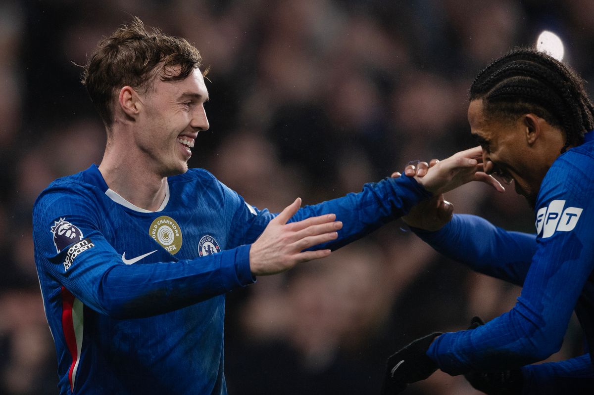 Cole Palmer and Joao Pedro celebrate