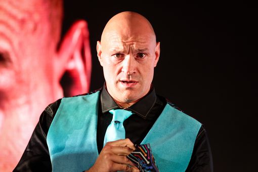 LONDON, ENGLAND - FEBRUARY 16: Tyson Fury attends the Tyson Fury and Arslan Makhmudov face off during a press conference at Tottenham Hotspur Stadium on February 16, 2026 in London, England. The fight will be shown live on Netflix on the 11th April (Photo by Richard Pelham/Getty Images for Netflix)