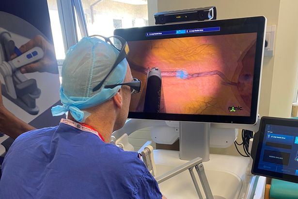 Royal Cornwall Hospitals Trust surgeon Nick Battersby pictured trialling a surgical robot control system which will soon come to Cornwall