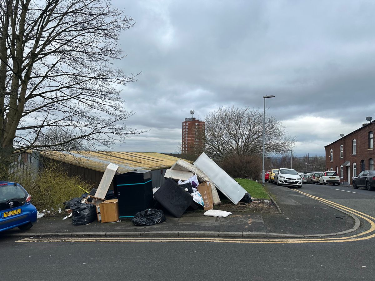 Fly-tipping on the junction of Napier Street West and Coppice St.