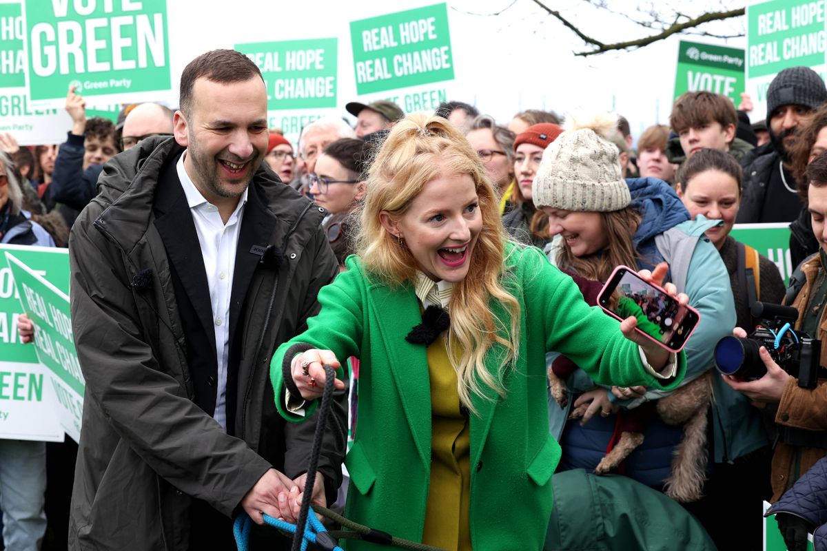 Hannah Spencer with Green Party leader Zack Polanski