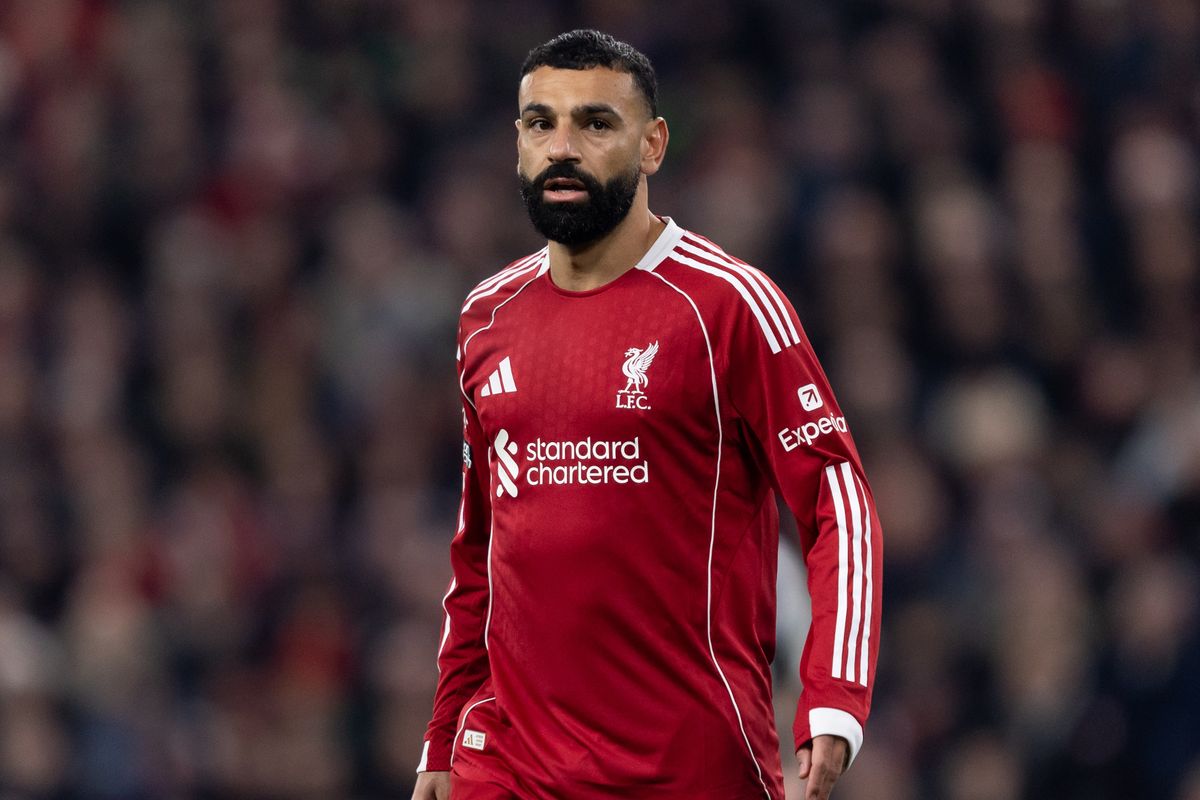 Mohamed Salah of Liverpool looks on during the Premier League match between Liverpool and Newcastle United