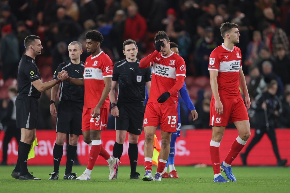 Middlesbrough players look frustrated at the final whistle