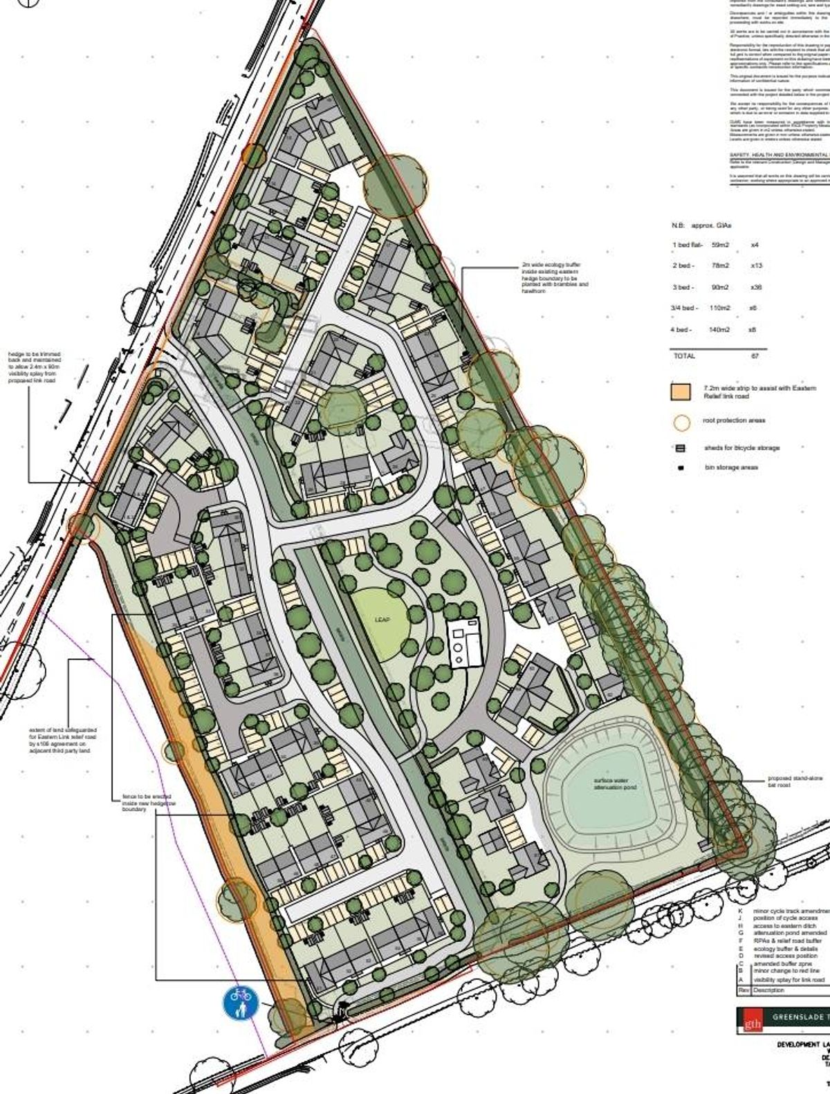 Revised plans for 67 homes on the A358 Furnham Road in Chard. CREDIT: Greenslade Taylor Hunt. Free to use for all BBC wire partners.