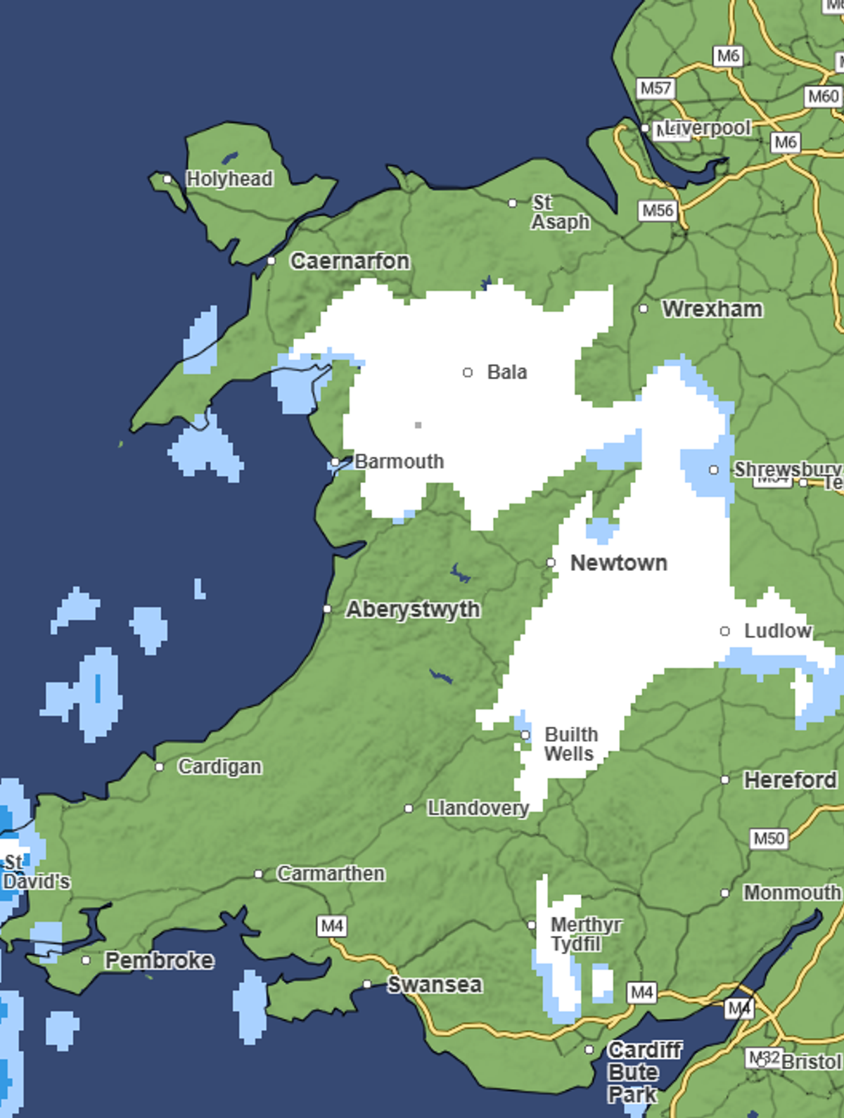 Weather maps show snow