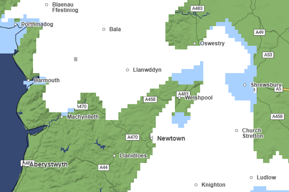 Close up of snow on weather map