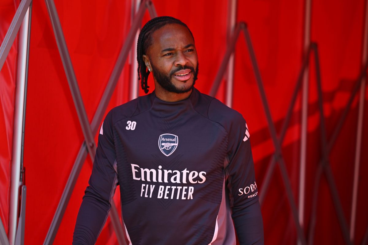 Raheem Sterling of Arsenal during a training session at Emirates Stadium