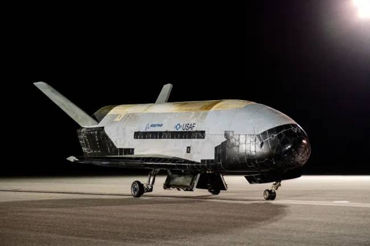 The U.S. Space Force's X-37B space plane is seen shortly after landing at NASA's Kennedy Space Center